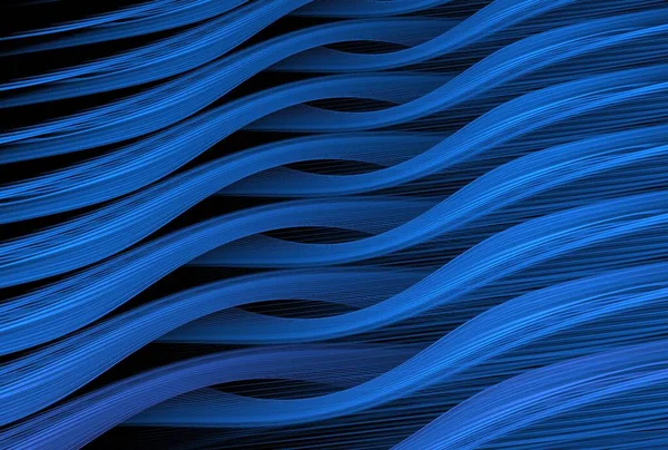 Niebieski Zawiły Krzywa Liniowe Fale Abstrakcyjny Projekt Fraktal Czarnym Tle — Zdjęcie stockowe