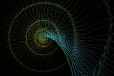 Fraktal spiral çizgiler serisi. Bilim, teknoloji ve tasarım konularındaki soyut geometrik şekillerin bileşimi
