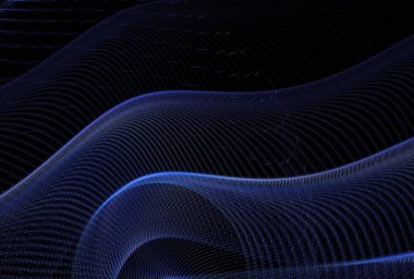 mavi karmaşık yankı dalgaları soyut tasarım, fraktal siyah arkaplan