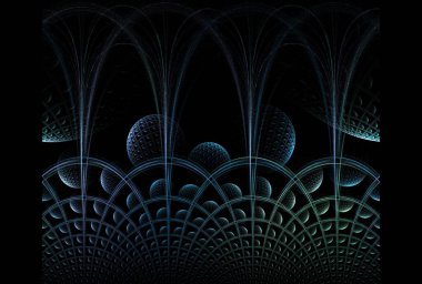 yeşil ve mavi karmaşık uzaylı çit soyut tasarımı, siyah arkaplanda fraktal