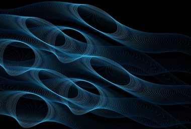 Soyut fraktal arkaplan. Tasarım ihtiyaçlarınız için parlayan çizgilerin ve siyah zemin üzerindeki dairelerin bileşimi