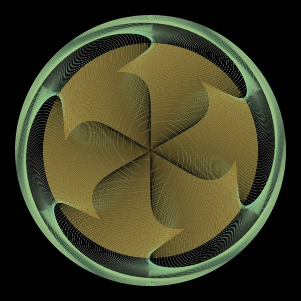 Spinning Zöld Sárga Elvont Virág Hullámok Design Illusztráció Fekete Háttér — Stock Fotó