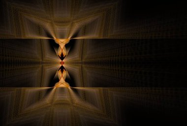 Enigmatik geometrik parlaklık çizgileri siyah arkaplanda dijital fraktal resim