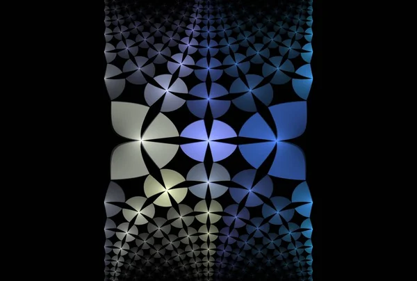 Kleurrijke Bloem Samengevoegd Patroon Digitale Fractal Afbeelding Zwarte Achtergrond — Stockfoto