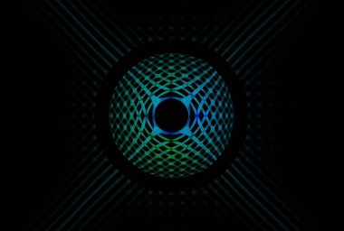 Yarım küre siyah arkaplanda yeşil ve mavi renkli parlak dokuma çizgileri oluşturdu