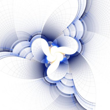 Fraktal dijital dalgalar, soyut tasarım, çiçek konsepti, üç boyutlu illüstrasyon, beyaz arkaplan