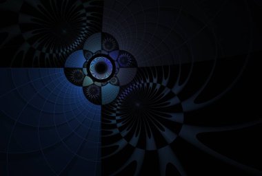 Siyah arkaplanda karışık desenler ve şekiller dijital fraktal resim