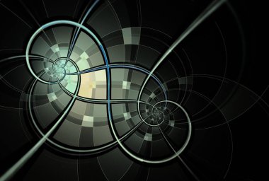 Sarı ve kahverengi soyut spiral tasarım, 3 boyutlu çizim, siyah arkaplan