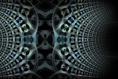 Enigmatik geometrik çember ve siyah arkaplan üzerindeki dijital fraktal resmi çizer