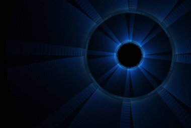 Siyah arkaplandaki geometrik dijital fraktal görüntüye benziyor.