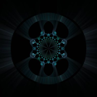 Siyah arkaplanda fraktal görüntü ışınları olan molekül çiçeği
