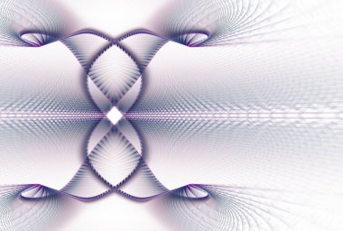 Geometrik dalgalarla soyut simetri, beyaz arkaplanda dijital fraktal resim