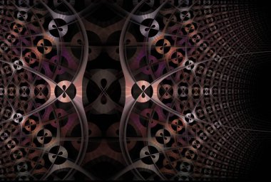 Enigmatik geometrik çember ve siyah arkaplan üzerindeki dijital fraktal resmi çizer