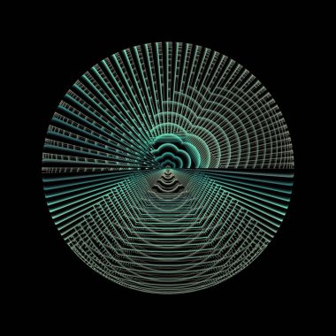 Dönen yeşil ve sarı soyut çiçek dalga tasarımı, 3 boyutlu illüstrasyon, siyah arkaplan