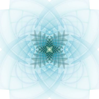 Beyaz arkaplanda parlayan dijital çiçek fraktal resmi