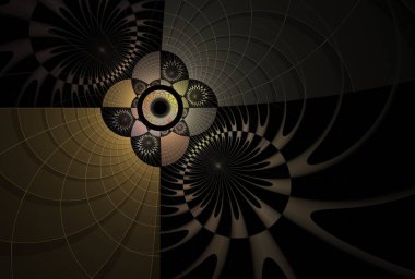 Siyah arkaplanda karışık desenler ve şekiller dijital fraktal resim