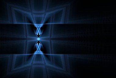 Enigmatik geometrik parlaklık çizgileri siyah arkaplanda dijital fraktal resim