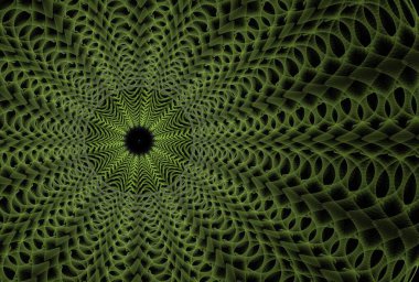 Siyah arkaplanda psikedelik geometrik çiçek deseni dijital fraktal görüntü
