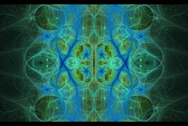 Психоделічні Неонові Лінії Яскравих Хвиль Цифрове Фрактальне Зображення Чорному Тлі — стокове фото