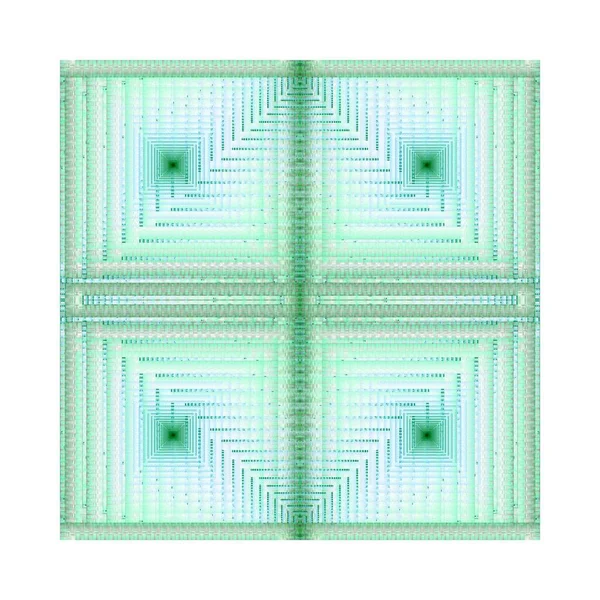 green squares geometric lines digital fractal image on white background