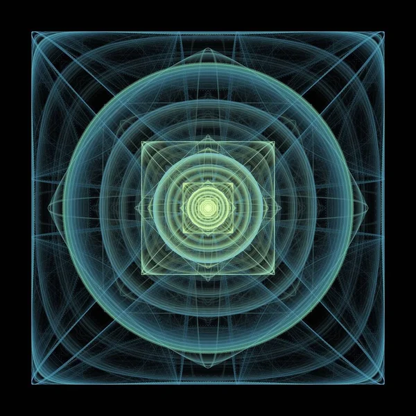 Absztrakt Pszichedelikus Kaleidoszkóp Minta Digitális Fraktál Kép Fekete Alapon — Stock Fotó