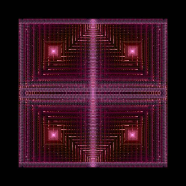 Quadrados Roxos Linhas Geométricas Imagem Fractal Digital Sobre Fundo Preto — Fotografia de Stock