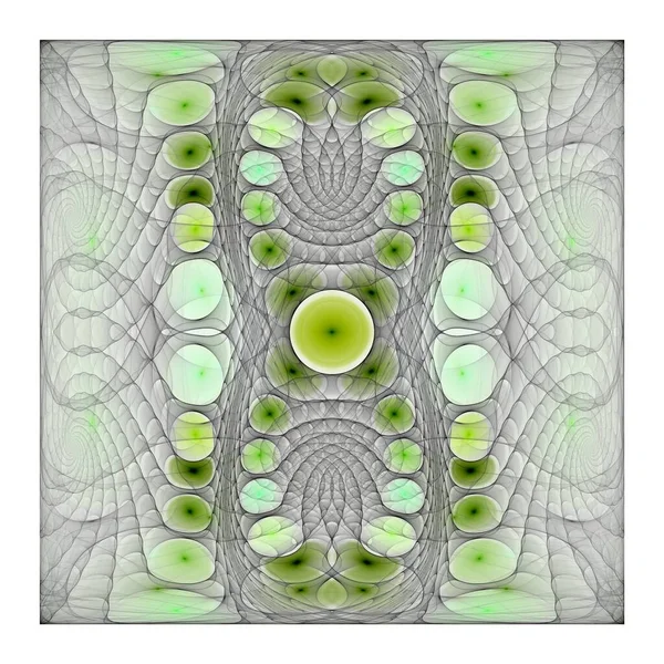 Творчі Круглі Форми Лініями Фрактальної Ілюстрації Зелені Тони Білому Тлі — стокове фото