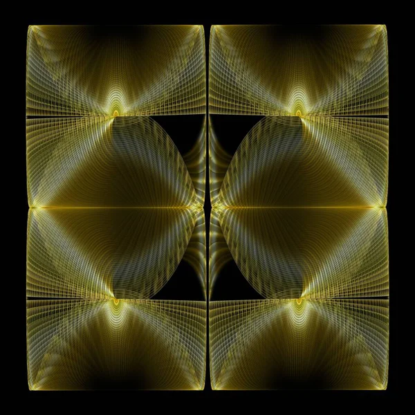 Gespiegelte Wellenförmige Quadrate Digitales Fraktalbild Auf Schwarzem Hintergrund — Stockfoto