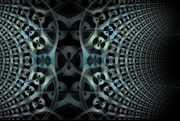 Enigmatik geometrik çember ve siyah arkaplan üzerindeki dijital fraktal resmi çizer