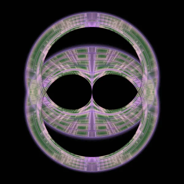 Två Geometriska Cirklar Sammanfogade Mitten Digital Fraktal Bild Svart Bakgrund — Stockfoto