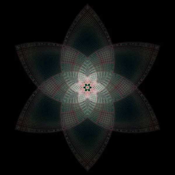 Γεωμετρικές Γραμμές Λουλούδι Ψηφιακή Φράκταλ Εικόνα Μαύρο Φόντο — Φωτογραφία Αρχείου