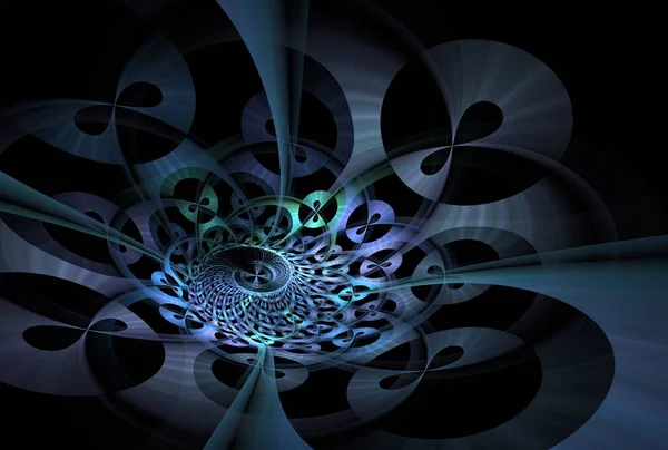 Геометрическое Цифровое Круговое Безумие Фрактальное Изображение Черном Фоне — стоковое фото