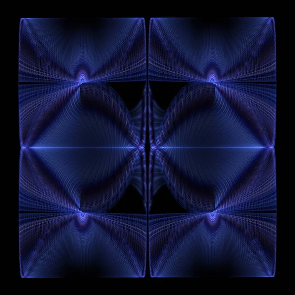 Mirrored Wavy Squares Digital Fractal Image Black Background — 스톡 사진