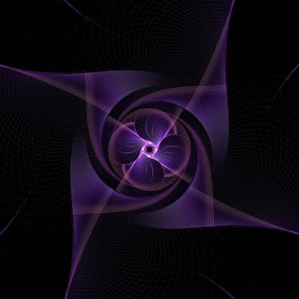 Блум Обертається Фіолетова Абстрактна Квітка Дизайном Хвиль Ілюстрація Чорний Фон — стокове фото