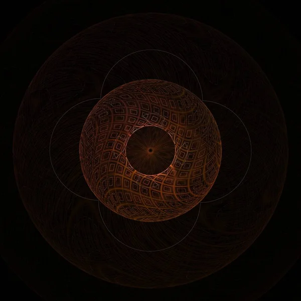 Psychodeliczny Kwiat Geometryczne Linie Cyfrowy Fraktalny Obraz Czarnym Tle — Zdjęcie stockowe