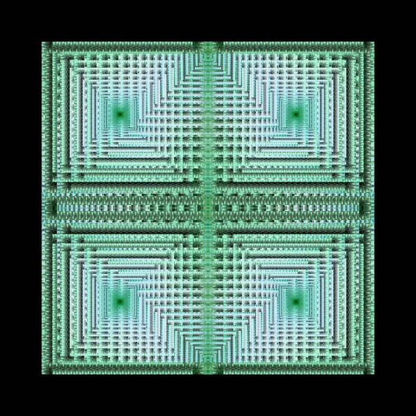 Πράσινο Τετράγωνα Γεωμετρικές Γραμμές Ψηφιακή Fractal Εικόνα Μαύρο Φόντο — Φωτογραφία Αρχείου