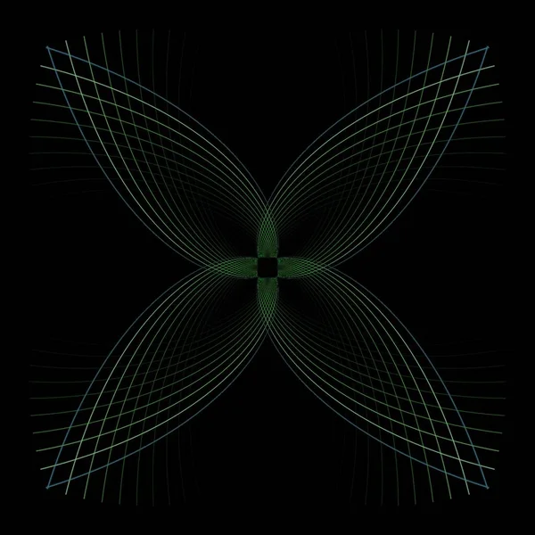 花绿色抽象花 波浪设计 3D插图 黑色背景 — 图库照片