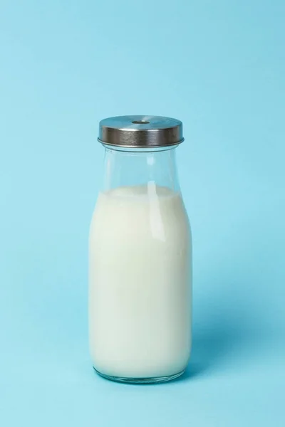 Fresh Bottle Milk Blue Background — Stock Photo, Image