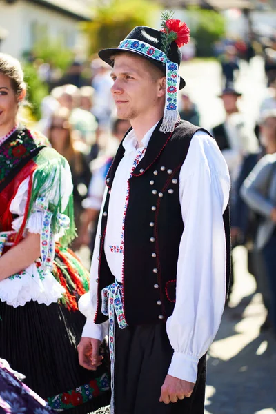 Portrait Young Man Dressed Traditional Folk Costume Holloko Village Hungary — Stock Photo, Image