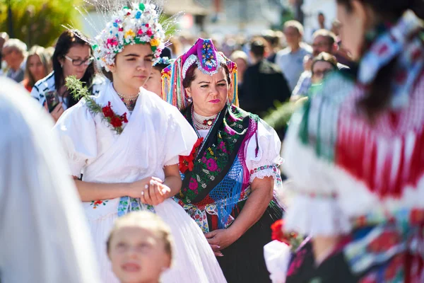 Portrét Ženy Oblečené Tradičním Lidovém Kostýmu Vesnici Holloko Maďarsko — Stock fotografie