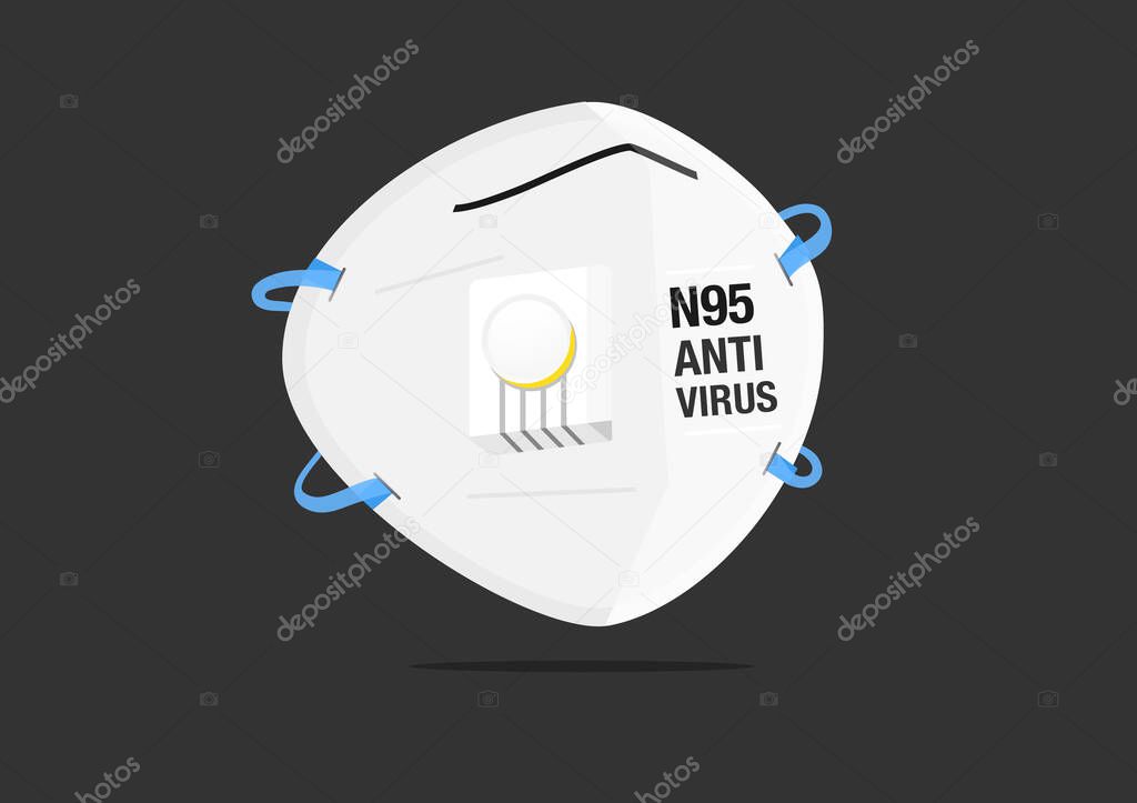 N95 particulate respirator mask blue line vectors for filter dust and antivirus on dark background