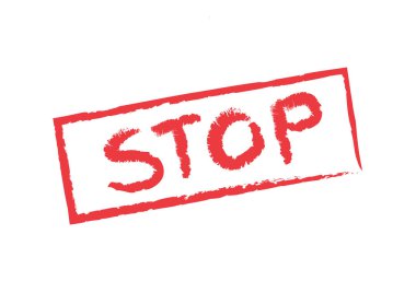 Kırmızı sözcüğü beyaz arkaplanda izole edilmiş kırmızı kare çerçevede kesin olarak durdur