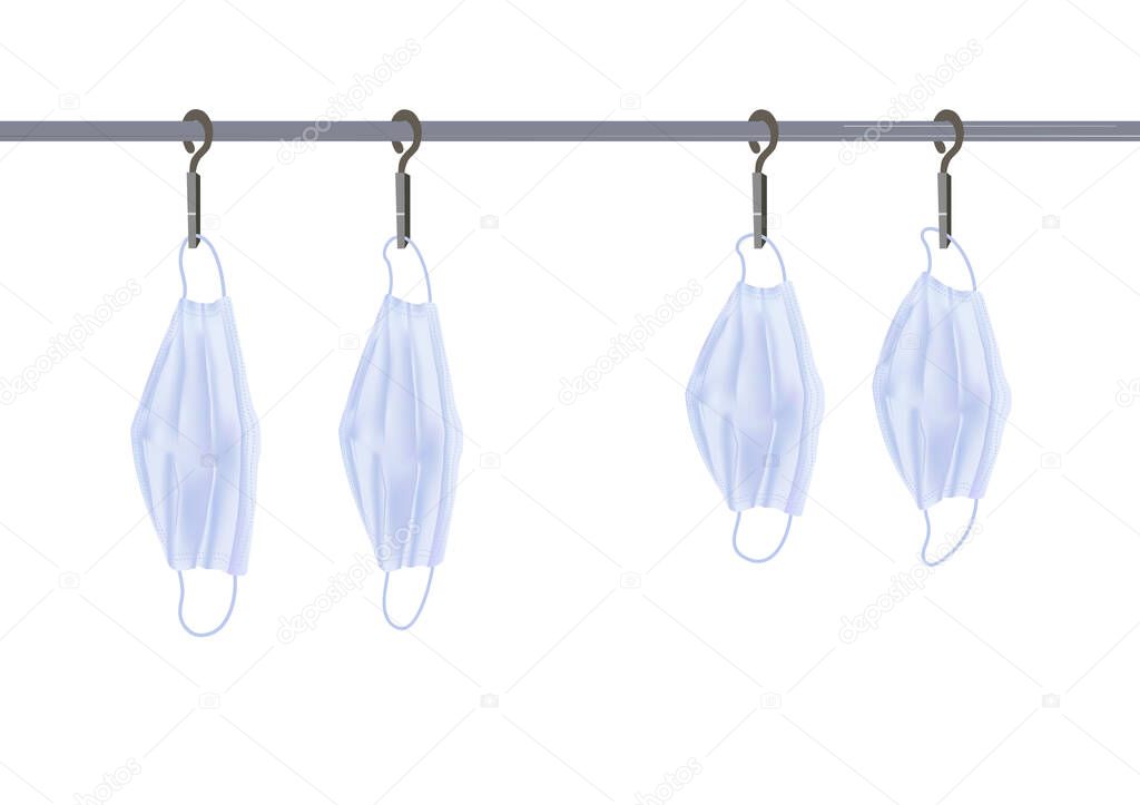 A simple masks hung on a clothesline vector isolated on white background