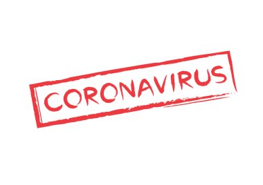 Kırmızı Corona virüsü kelimesi beyaz arkaplanda izole edilmiş kırmızı kare çerçeve, sanat fırçası vektörü