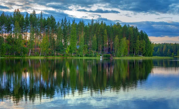 Finlandiya 'da bir gölde orman yansıması