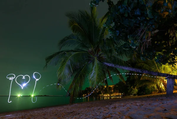 Koh Phangan, Tayland 'da geceleri palmiye ağacının altına balon boyamak.