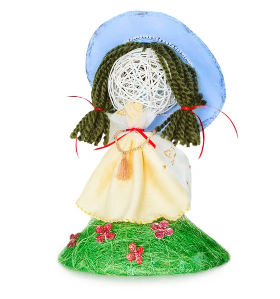 Весняна лялька ручної роботи на білому тлі, ізольована — стокове фото