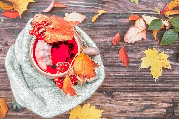 Sıcak çay iskelesi bir fincan bir woo sıcak bir yün eşarp ile kapalı