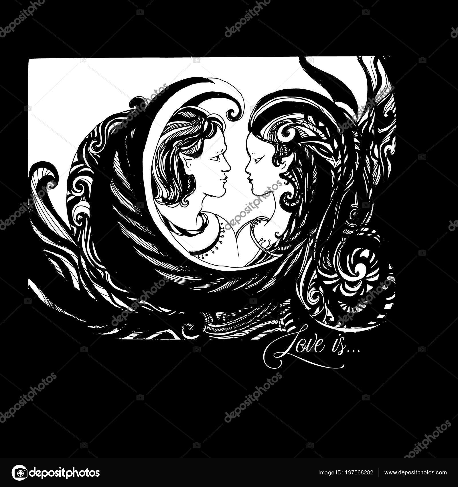 Line art sketch of a girl not letting boy kiss Stock Vector Image by ...