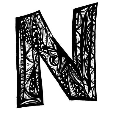Stil zentangl n, mektupta. El çekilmiş zentangle tarzı harfler.